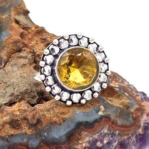 925 Sterling Silver Plt Citrine Ring Size 10 Bezel Setting Fine Jewelry